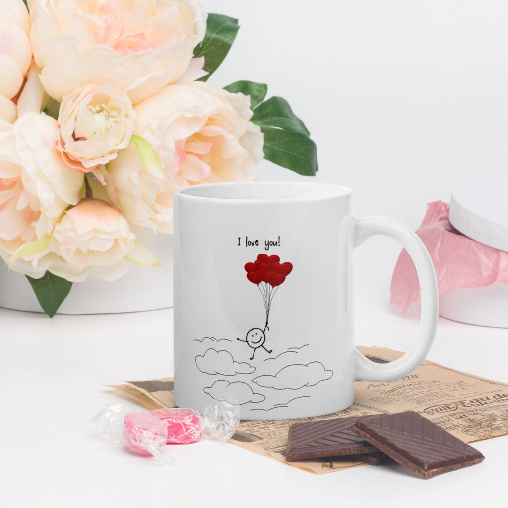 I love you! (ballons) - White glossy coffee/tea mug