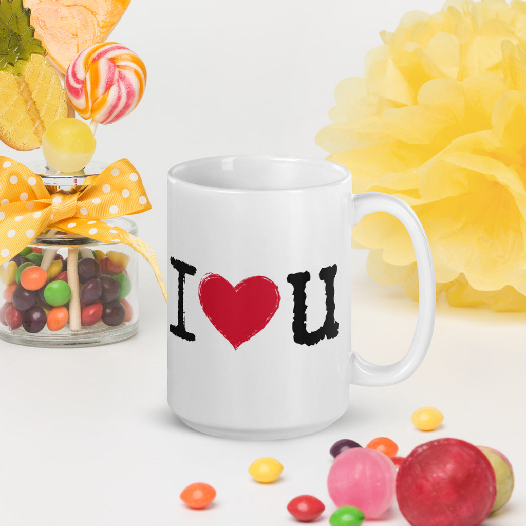 I love (heart) you - White glossy mug