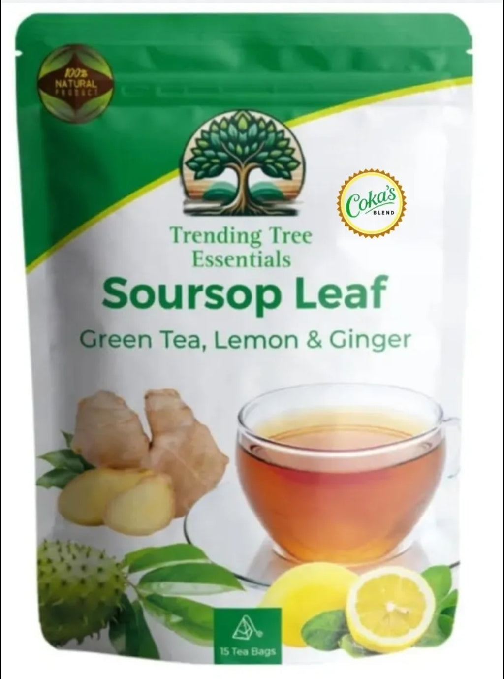 2 Pack-Coka's Blend Tea- Soursop Leaf, Ginger, Lemon Green Tea (30 bags)