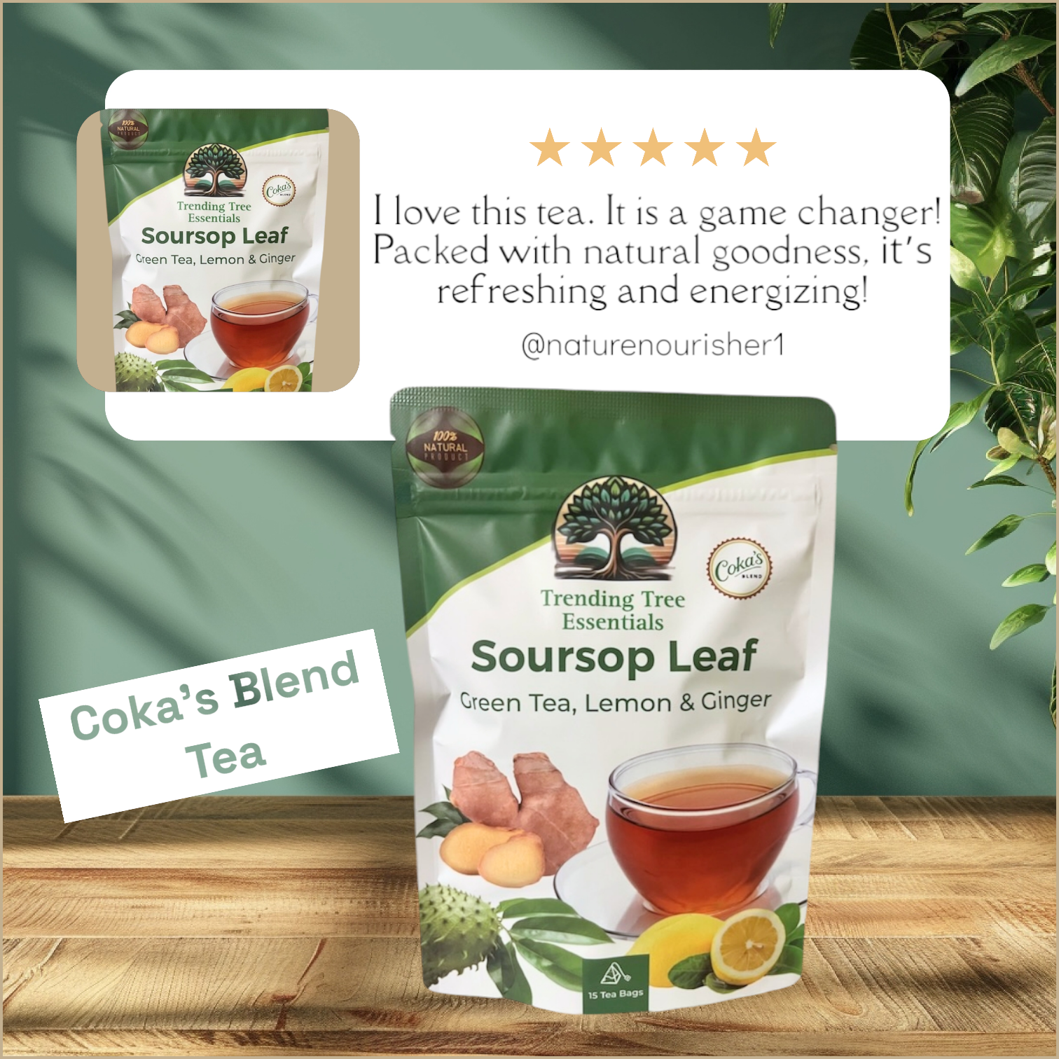 Coka's Blend Tea- Soursop Leaf, Ginger, Lemon Green Tea
