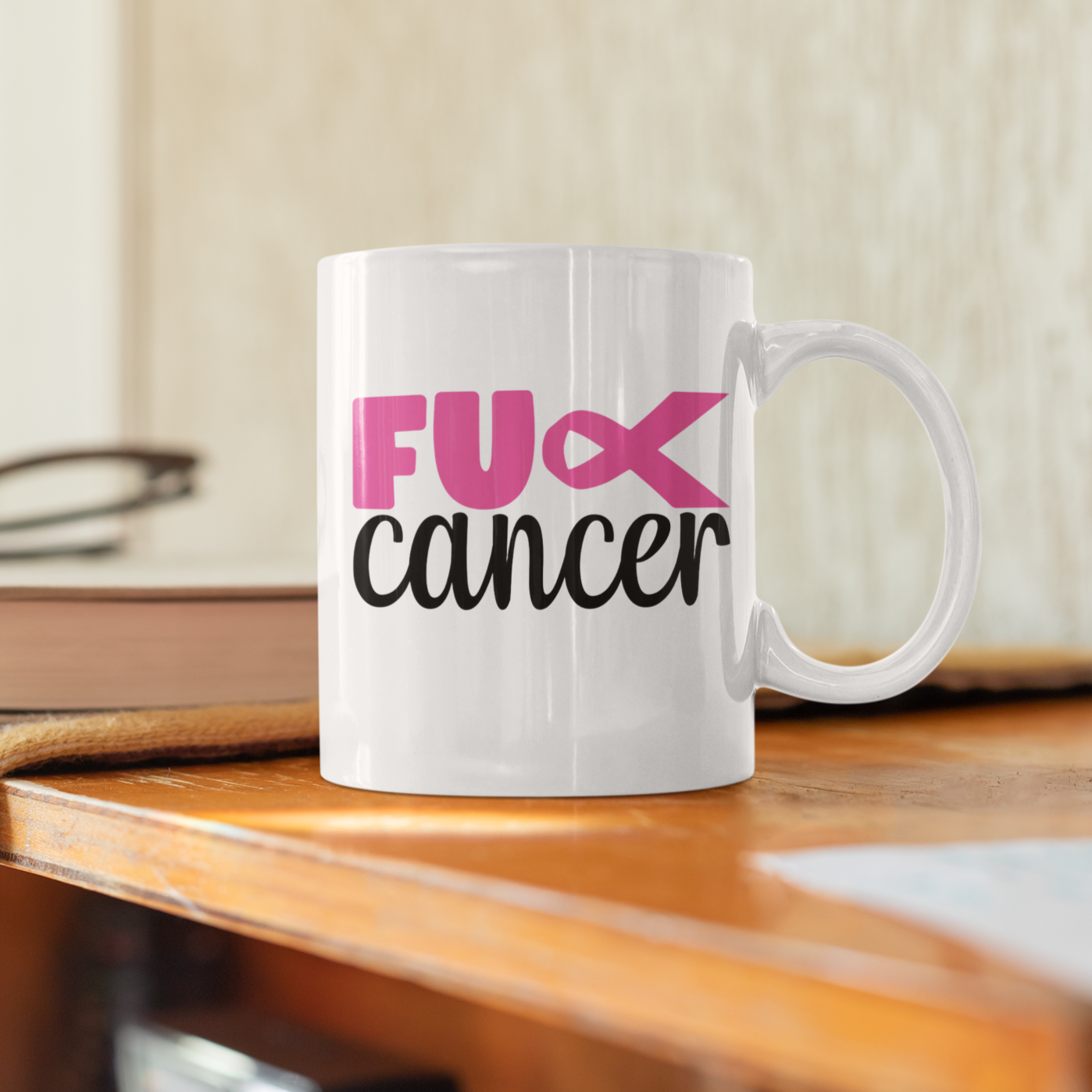Breast Cancer (F&ck) - White Ceramic 15 oz. Coffee mug