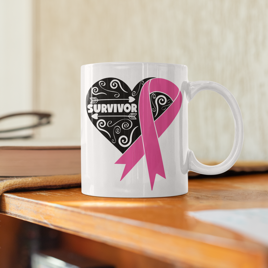 Breast Cancer Heart - White 11 oz. Coffee Mug