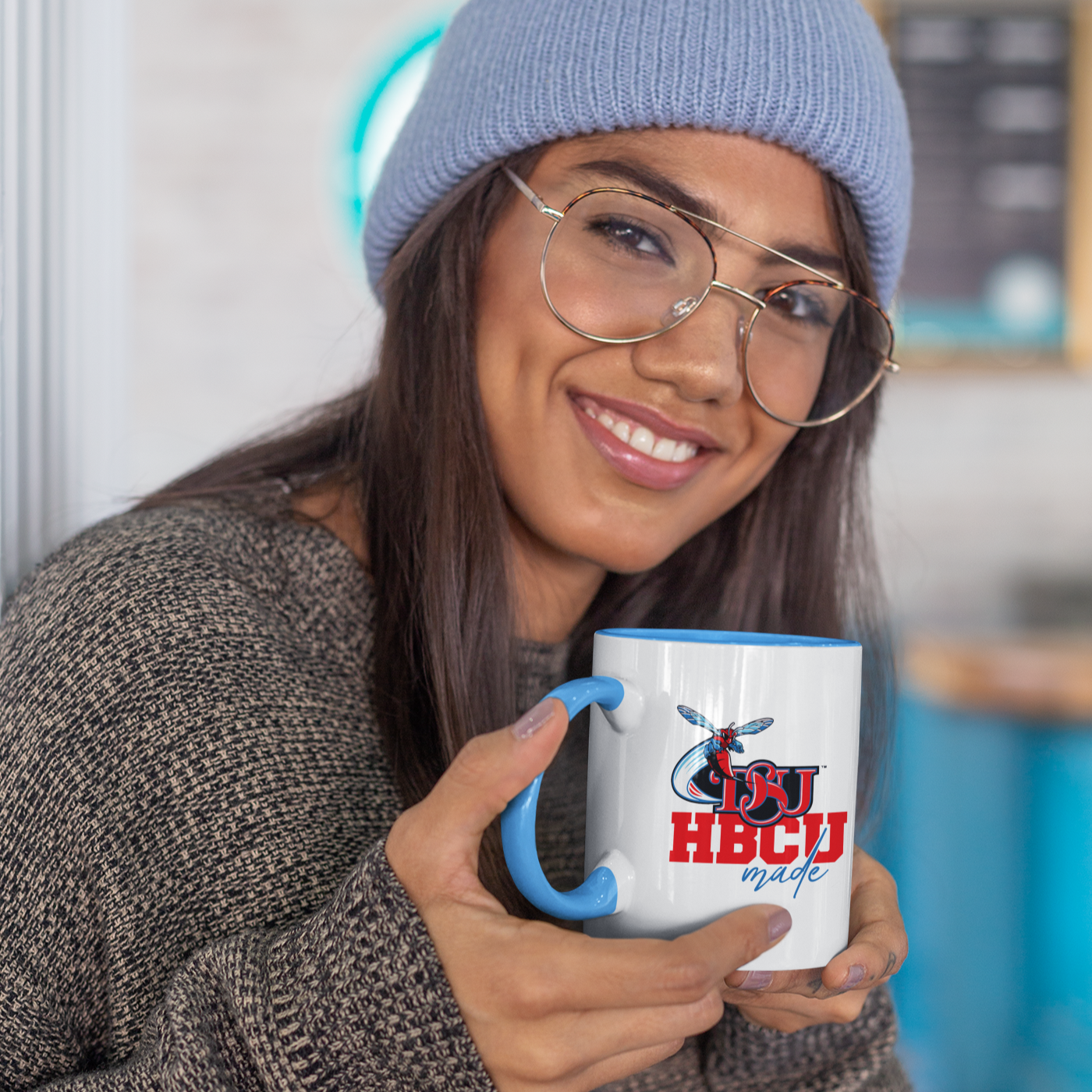 Delaware State HBCU Made - 11 oz. Coffee Mug, White with Colored Inside and Handle