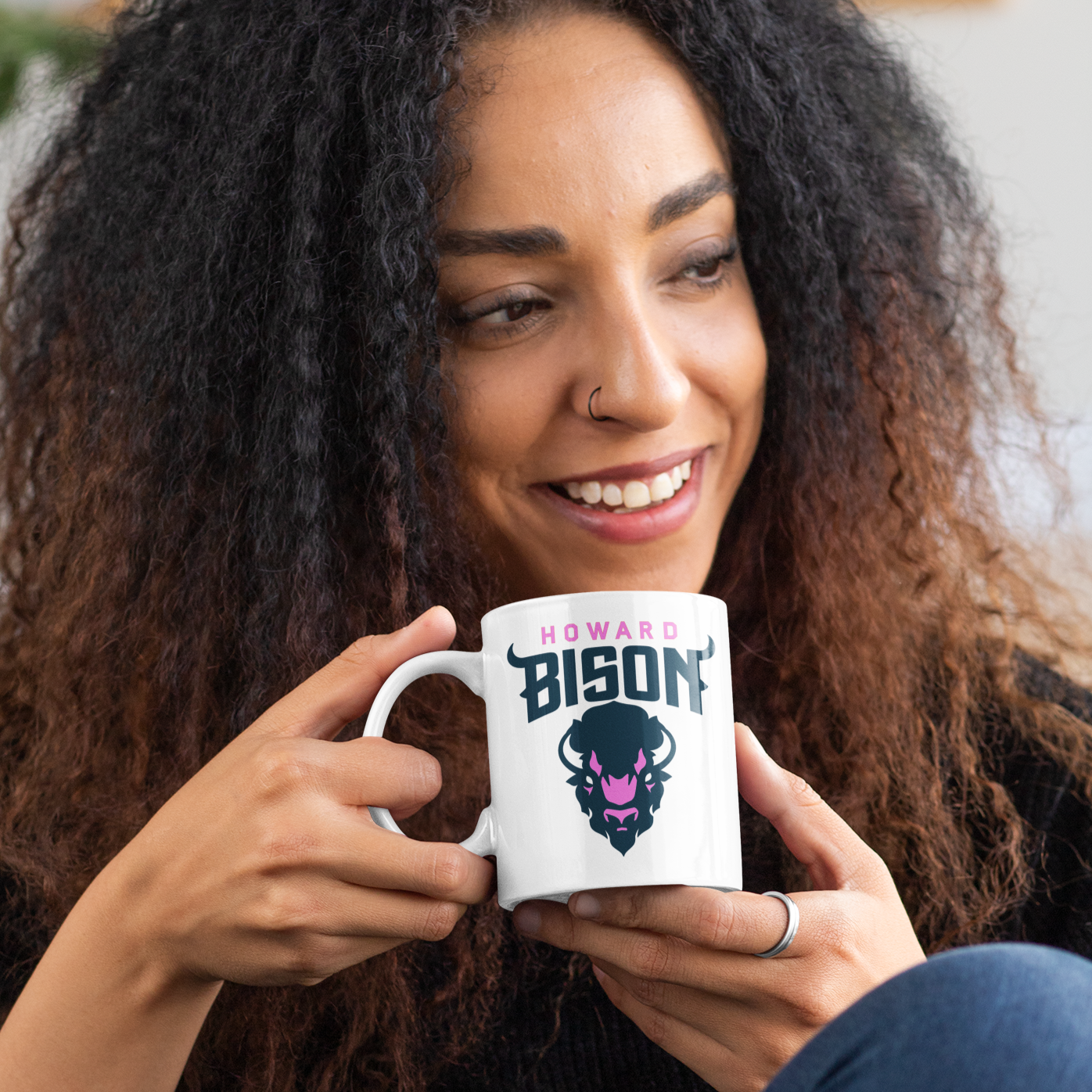 HU Bison Pink Mug -15 oz. Coffee Mug - White