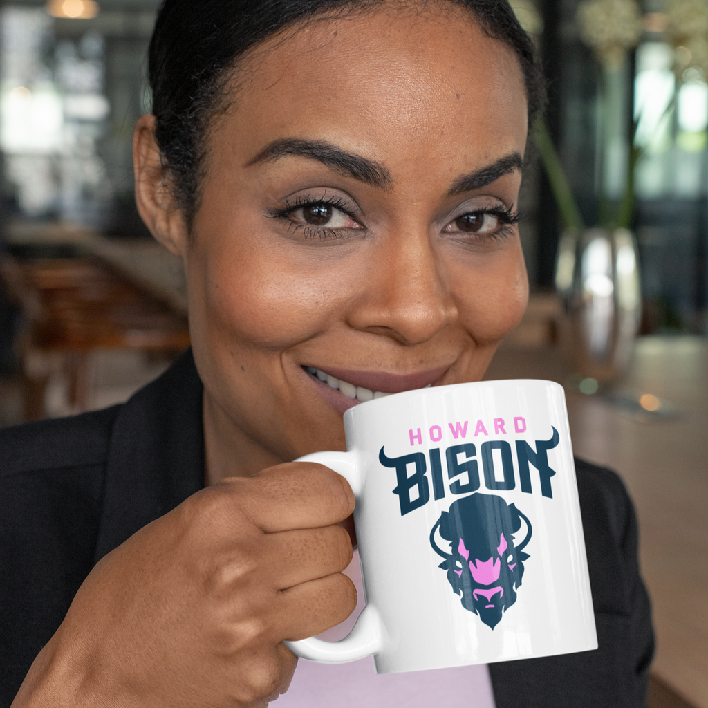 HU Bison Pink Mug -15 oz. Coffee Mug - White