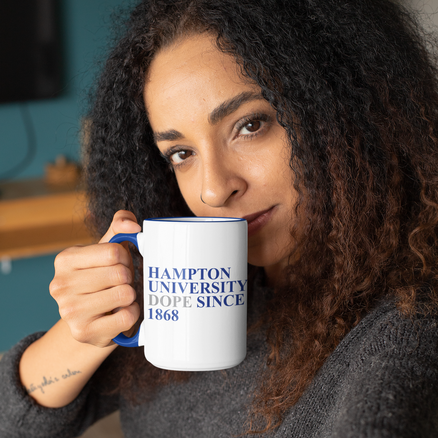 Hampton Dope Since - White with Colored Inside and Handle 15 oz. Coffee mug